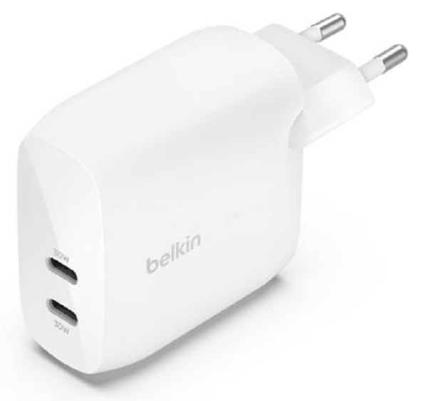 Сетевое зарядное устройство Belkin 30Вт 2хUSB-С PD PPS White (WCB010VFWH) - Фото 1