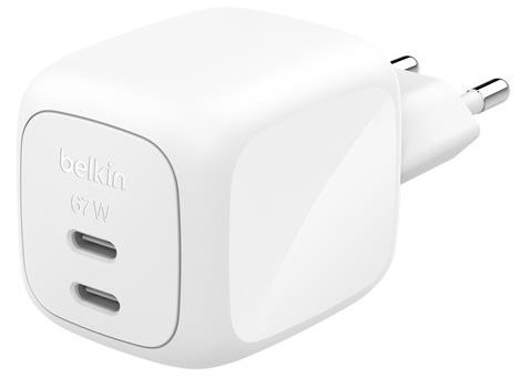 Бездротовий зарядний пристрій Belkin 67Вт 2хUSB-С GAN PD PPS 
White (WCH020KQWH) - Фото 1