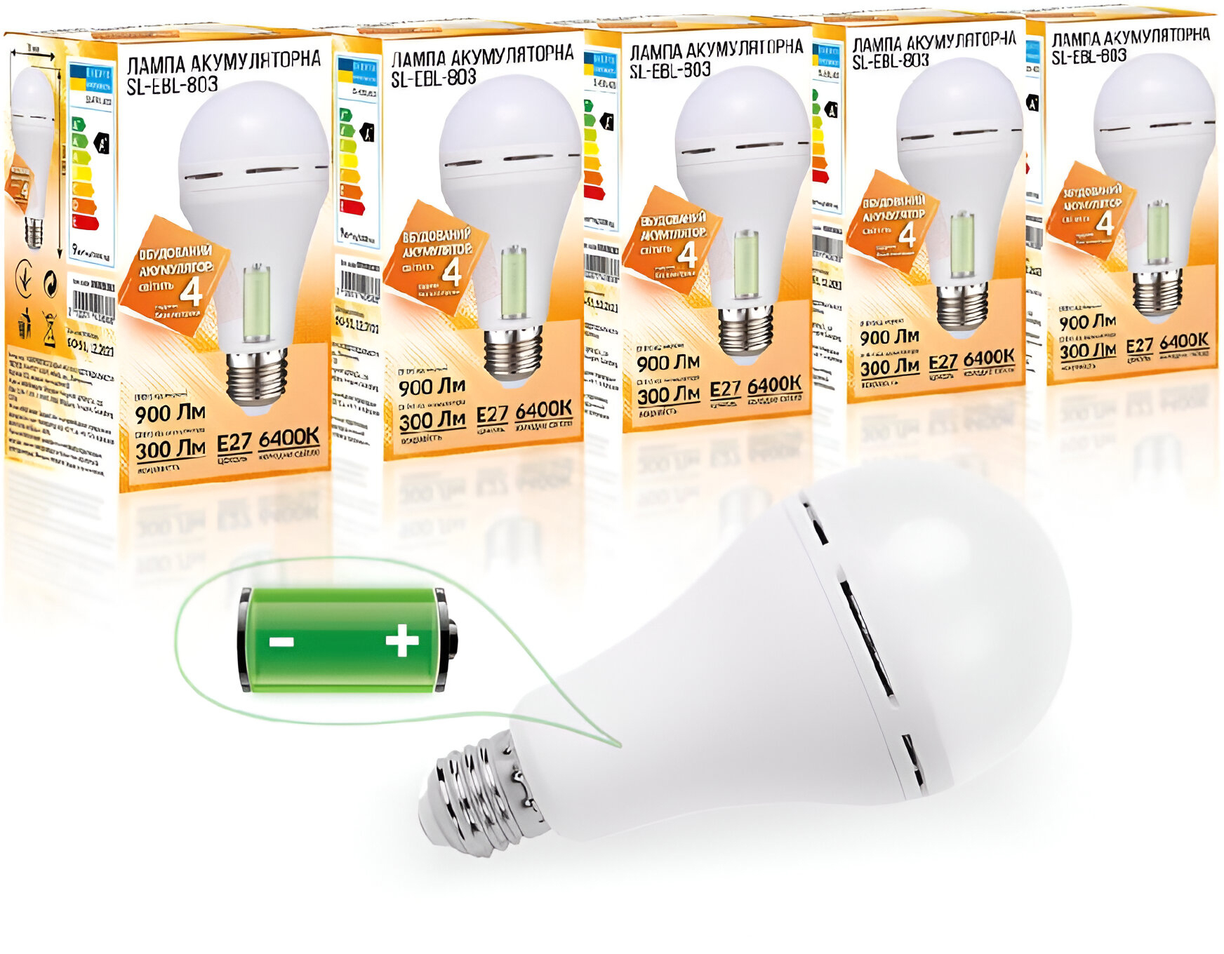 Лампочка светодиодная Євросвітло Е27 LED SL-EBL-803 АС9W DC3W 6400К 5 шт. (000058963) - Фото 1
