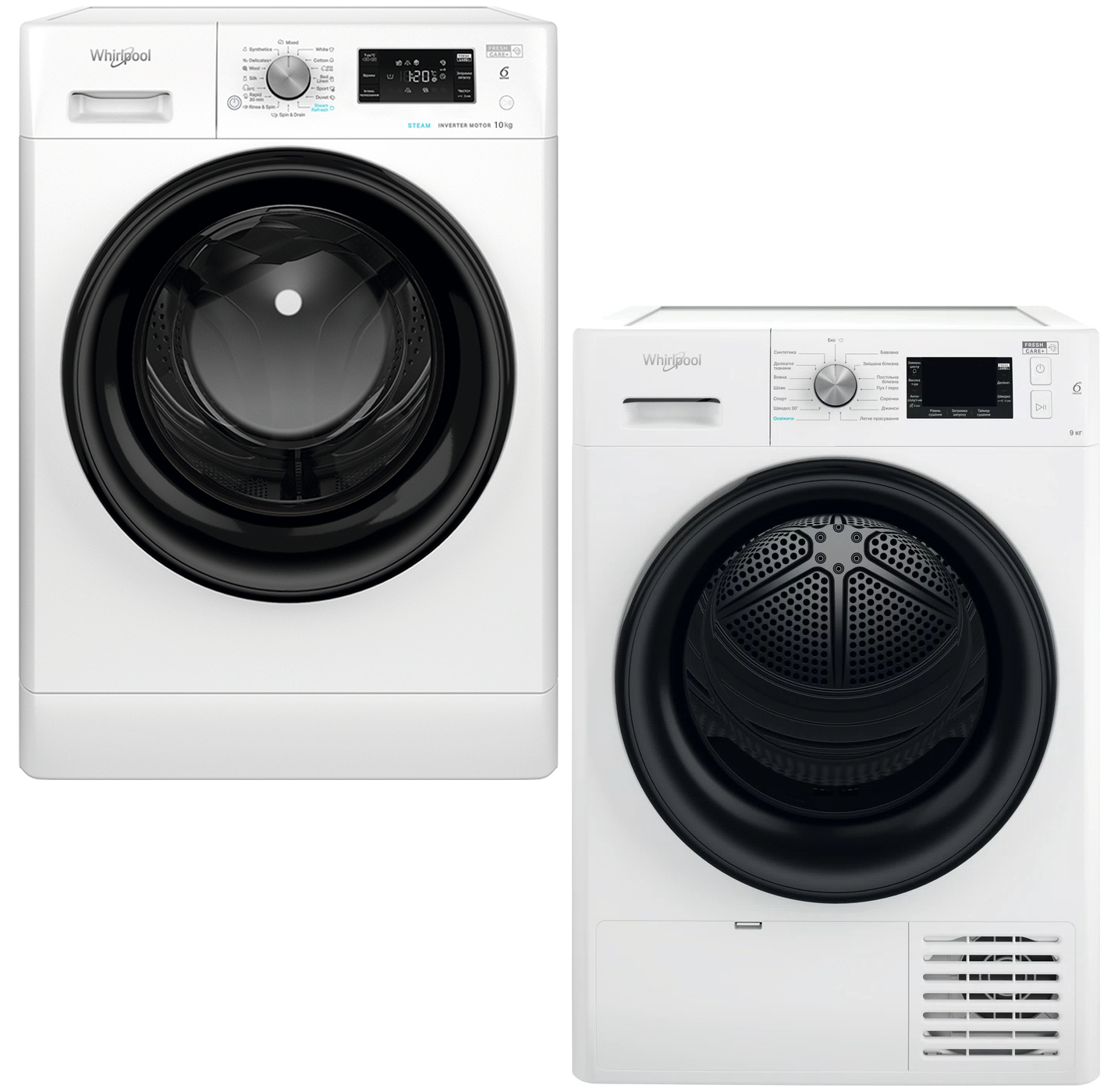 Комплект техніки Whirlpool Пральна машина з фронтальним завантаженням + Сушильна машина Whirlpool FFB 10469 BV UA + FFT M22 9X2B UA - Фото 1