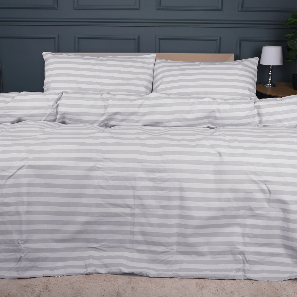Комплект постільної білизни MirSon 160 x 220 Ranforce Elite 17-0600 Stripe White Gray Ранфорс (2200008048631) - Фото 1