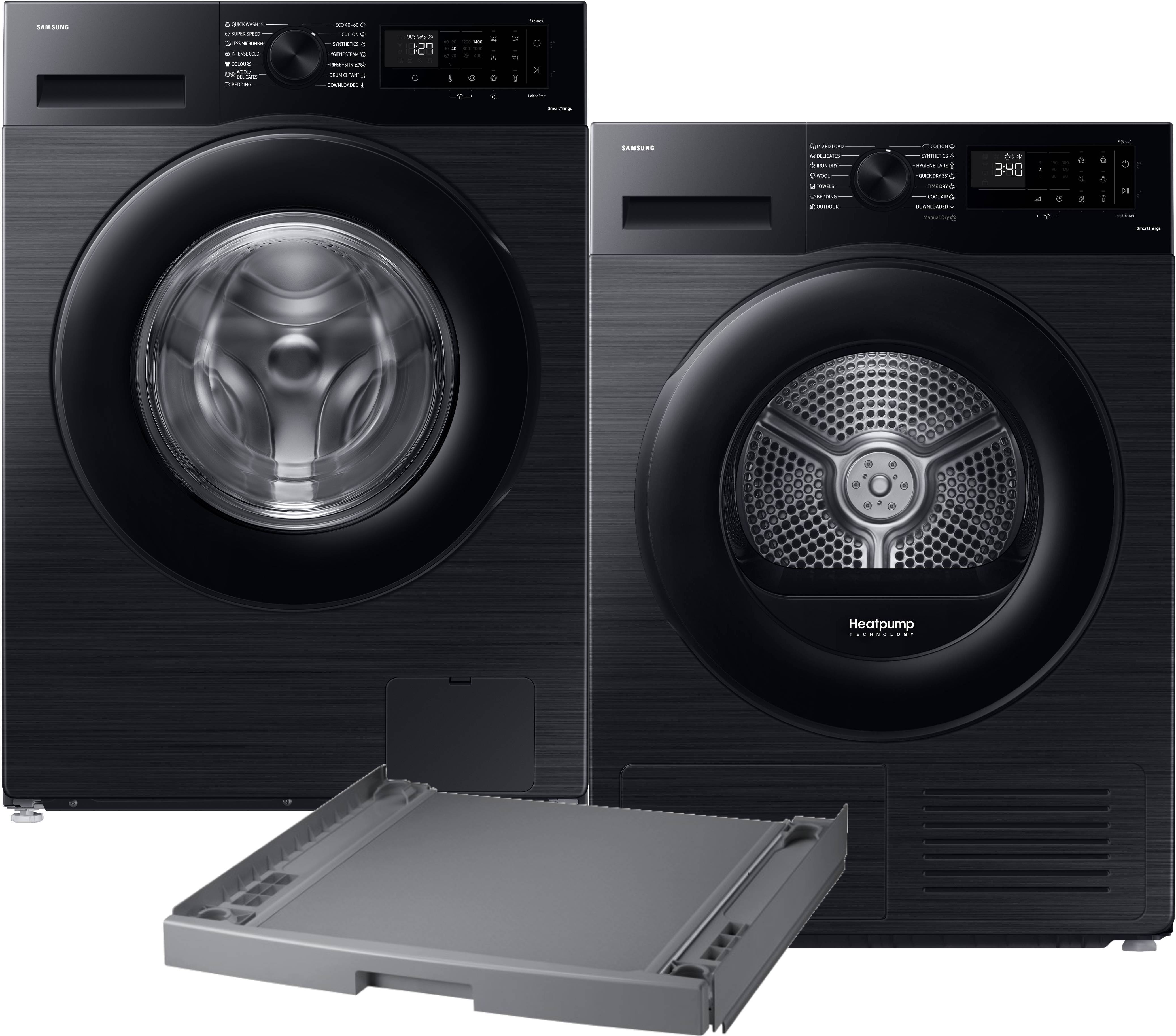 Комплект техники Samsung Стиральная машина с фронтальной загрузкой + Сушильная машина + Комплект креплений для установки в колонну Samsung WW11DG5B2FABLE + DV90CGC2A0ABUA + SKK-DDX - Фото 1