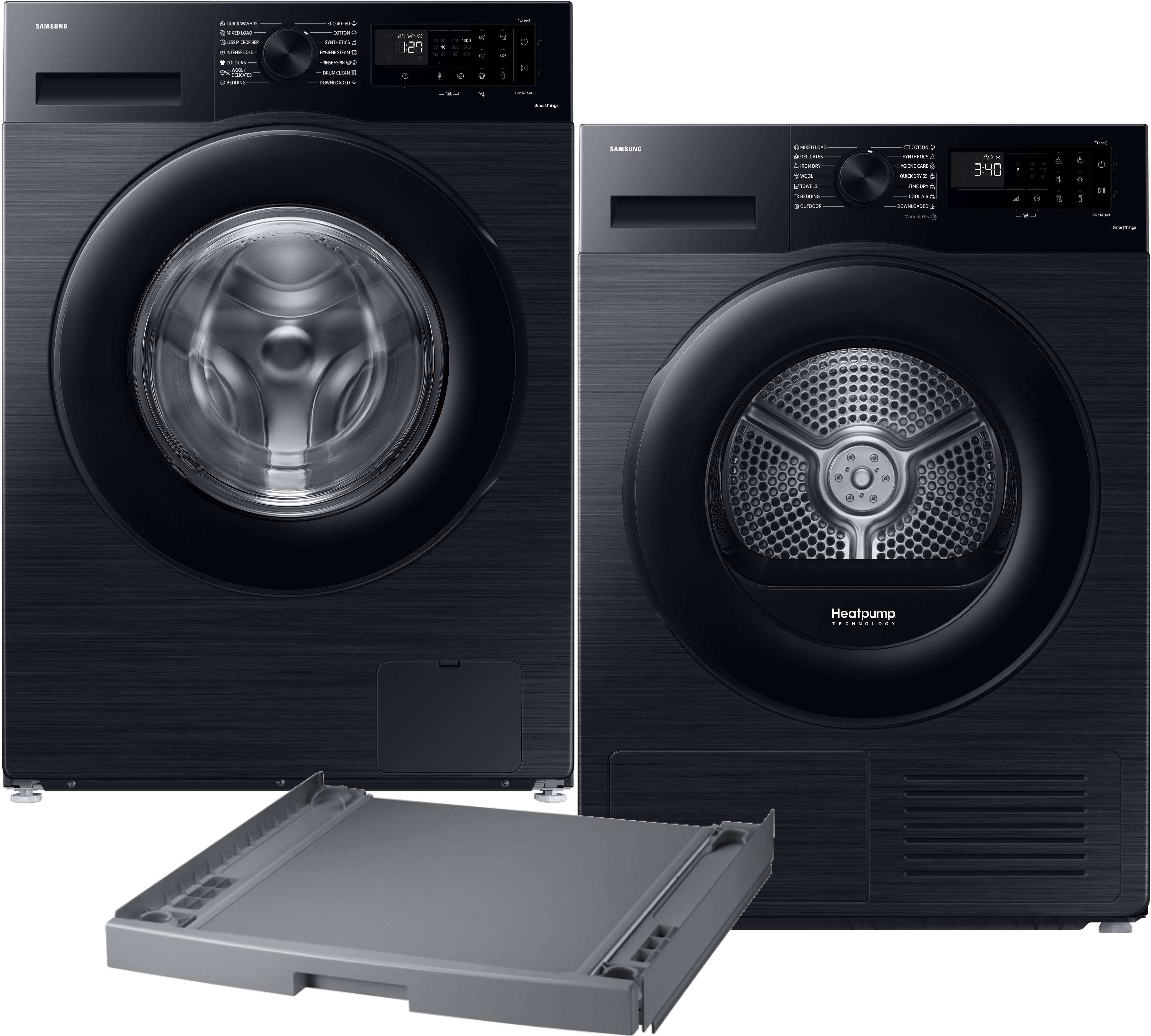 Комплект техники Samsung Стиральная машина с фронтальной загрузкой + Сушильная машина + Комплект креплений для установки в колонну Samsung WW90CGC0EDABLE + DV90CGC2A0ABUA + SKK-DDX - Фото 1