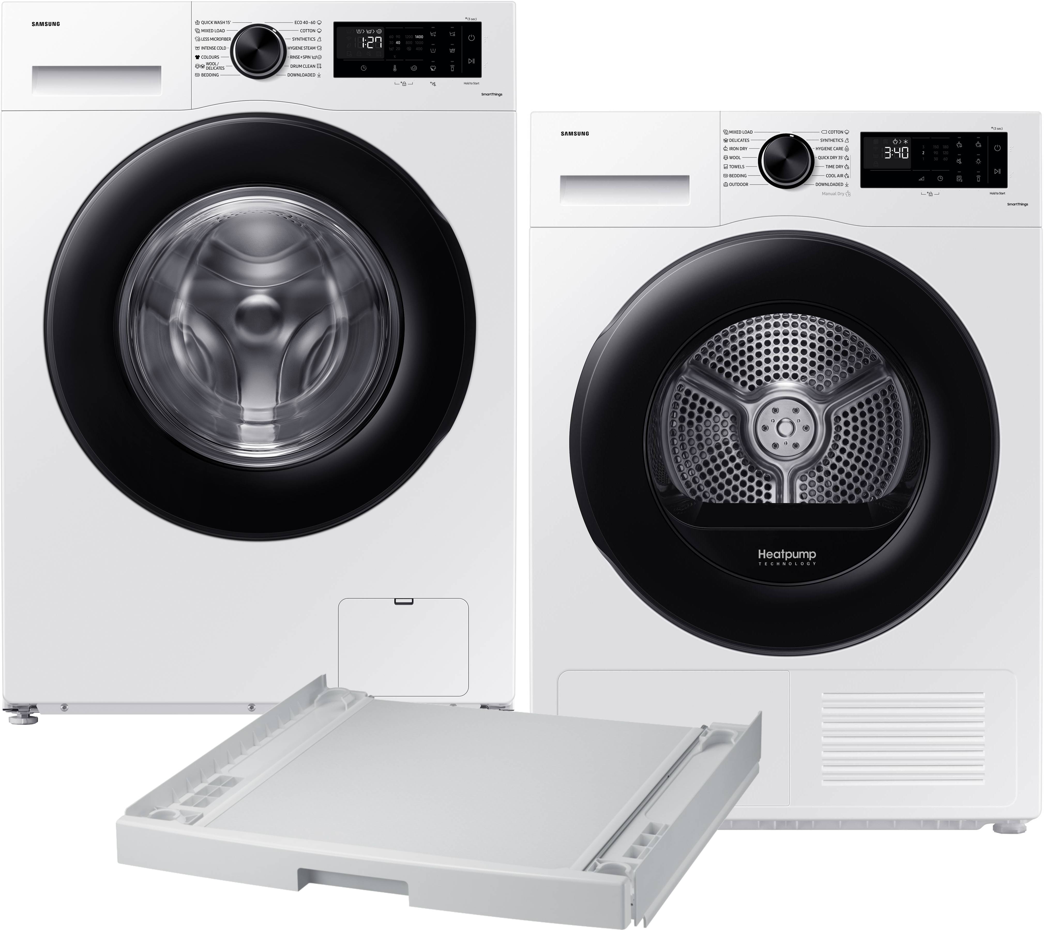 Комплект техніки Samsung Пральна машина з фронтальним завантаженням + Сушильна машина + Комплект кріплень для встановлення в колону Samsung WW90CGC0EDAELE + DV90CGC2A0AEUA + SKK-DD - Фото 1
