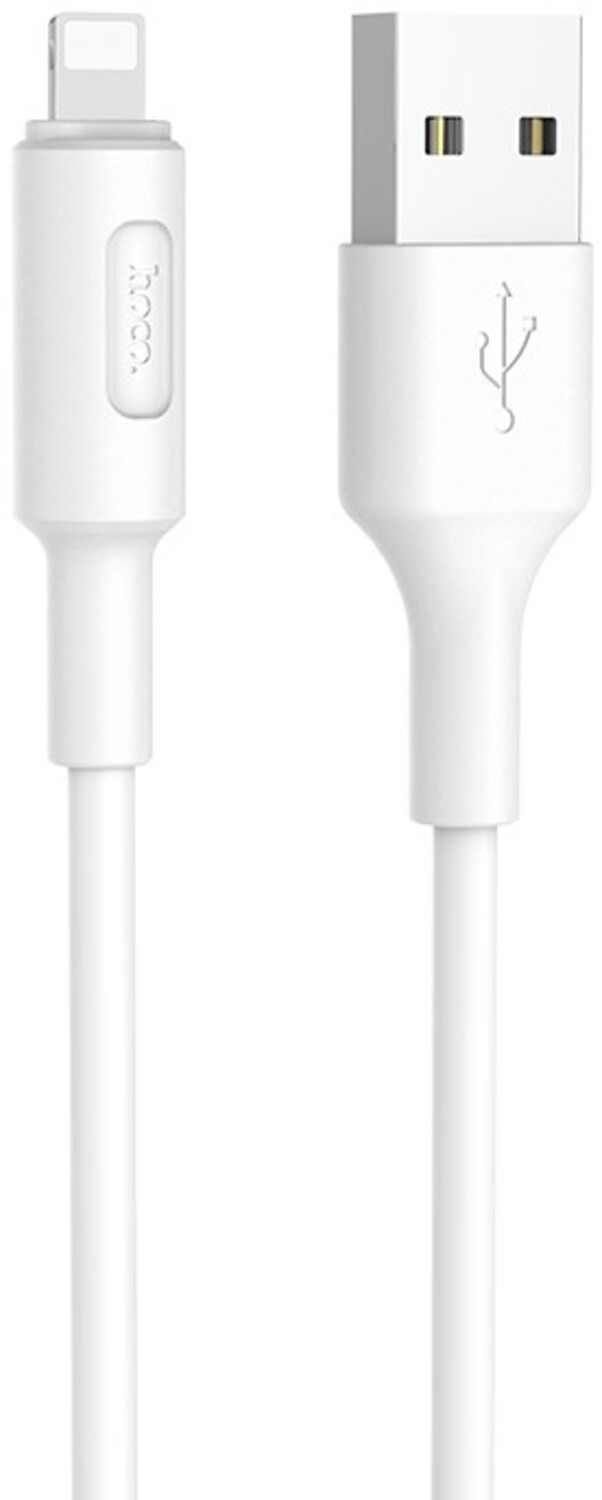 Кабель синхронізації даних HOCO X25 USB to iP 2A 1m PVC PVC connectors, White (6957531080114) - Фото 1