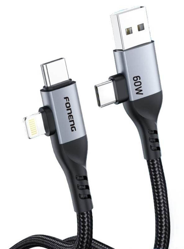 Кабель синхронізації даних Foneng X92 4-in-1 (60W) USB/USB-C - USB-C/Lightning 1m Black (X92-CA-FIO) - Фото 1