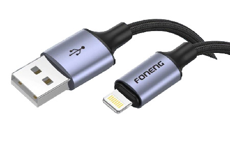 Кабель синхронизации данных Foneng X95 Metal Head Braided Cable (3A) USB - Lightning 1.2m Black (X95-CA-IP) - Фото 1