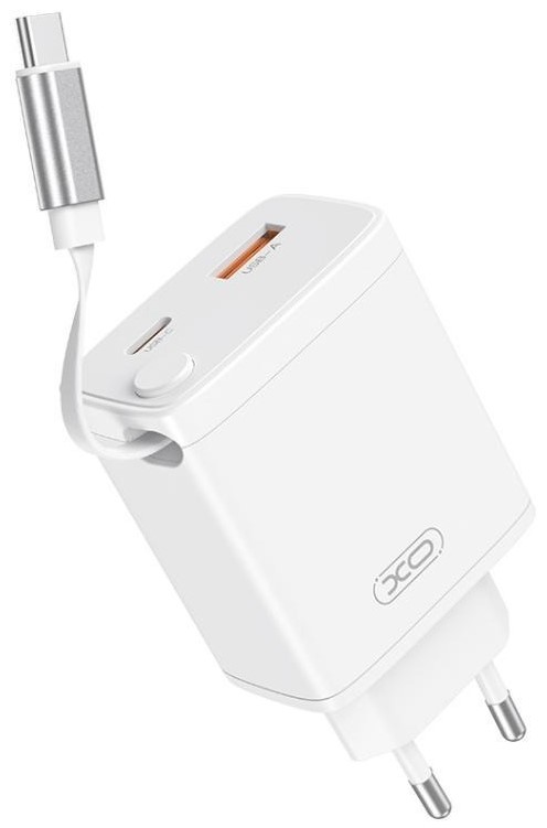 Мережевий зарядний пристрій XO CE31 30W Gallium Nitride Fast Charger з Retractable Кабелем (1USB-A +1USB-C+1TYPE-C cable) (XO-CE31) - Фото 1