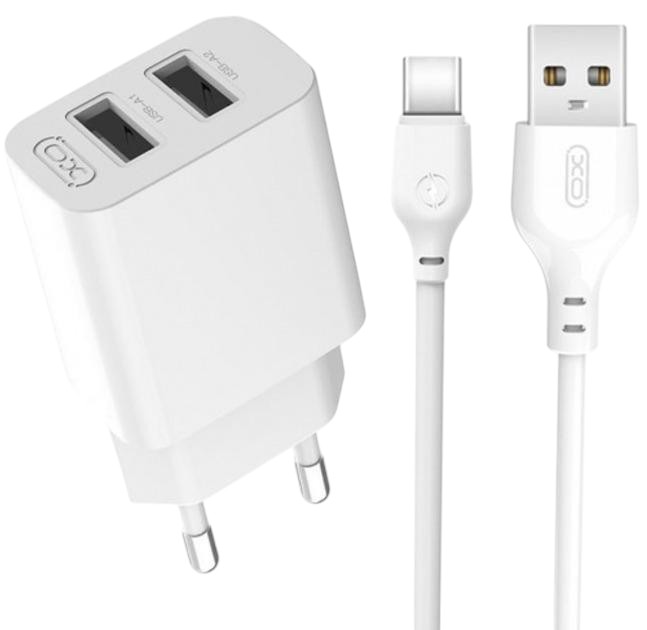 Сетевое зарядное устройство XO L109 12W 2USB/2.4A + USB-Type-C (XO-L109-T) - Фото 1