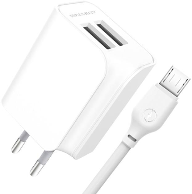 Сетевое зарядное устройство XO L35D 2 USB 2.1A + кабель microUSB (XO-L35-MCR) - Фото 1