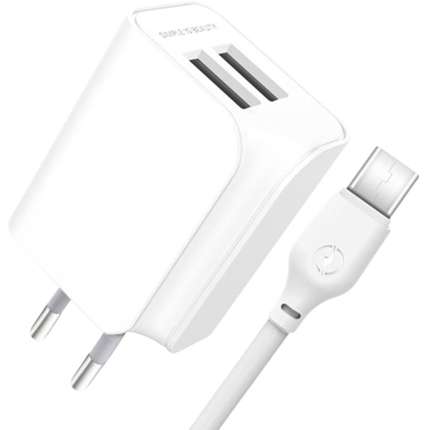 Сетевое зарядное устройство XO L35D 2USB / 2.1А + Type-C White (XO-L35-TC) - Фото 1