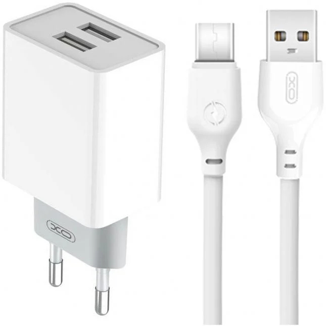 Сетевое зарядное устройство XO L65 адаптер 2USB / 2.4А + Type-C White (XO-L65-TC) - Фото 1