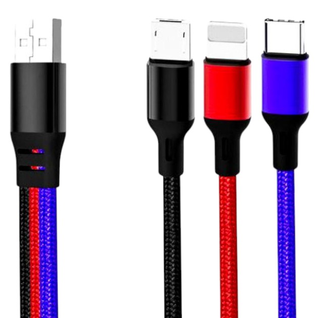 Кабель синхронизации данных XO NB143 3in1 USB -Lightning+MicroUSB+Type-C (XO-NB143-3in1) - Фото 1