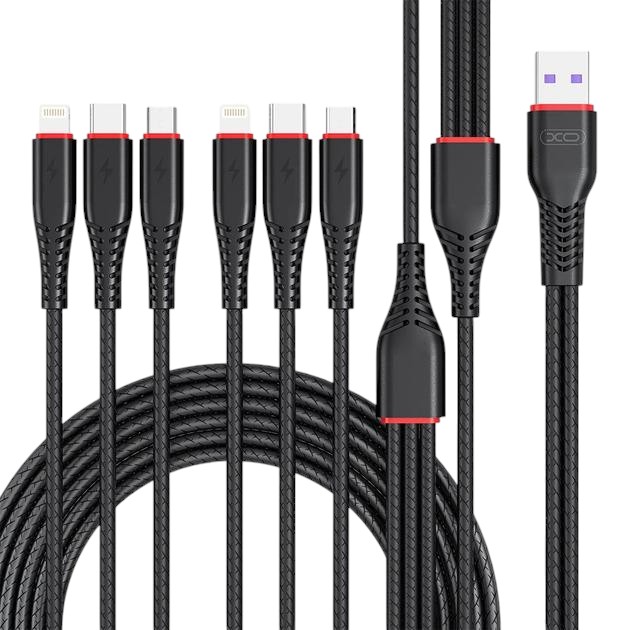 Кабель синхронизации данных XO NB196 6in1 USB -2xLightning+MicroUSB+Type-C (XO-NB196-6in1) - Фото 1