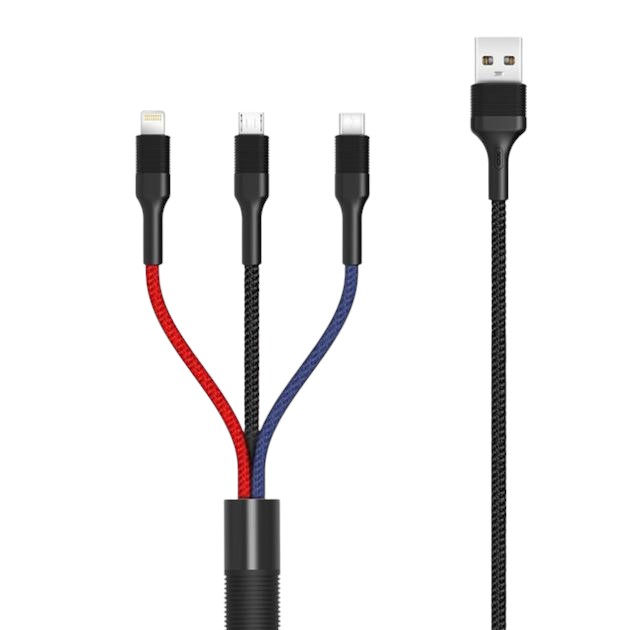Кабель синхронизации данных XO NB54 3in1 USB -Lightning+MicroUSB+Type-C (XO-NB54-3in1) - Фото 1