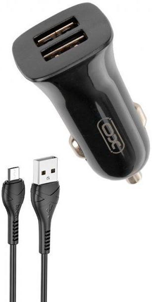Автомобильное зарядное устройство XO TZ10 2.4A/2 USB + Micro USB Black (XO-TZ10-MC-BK) - Фото 1