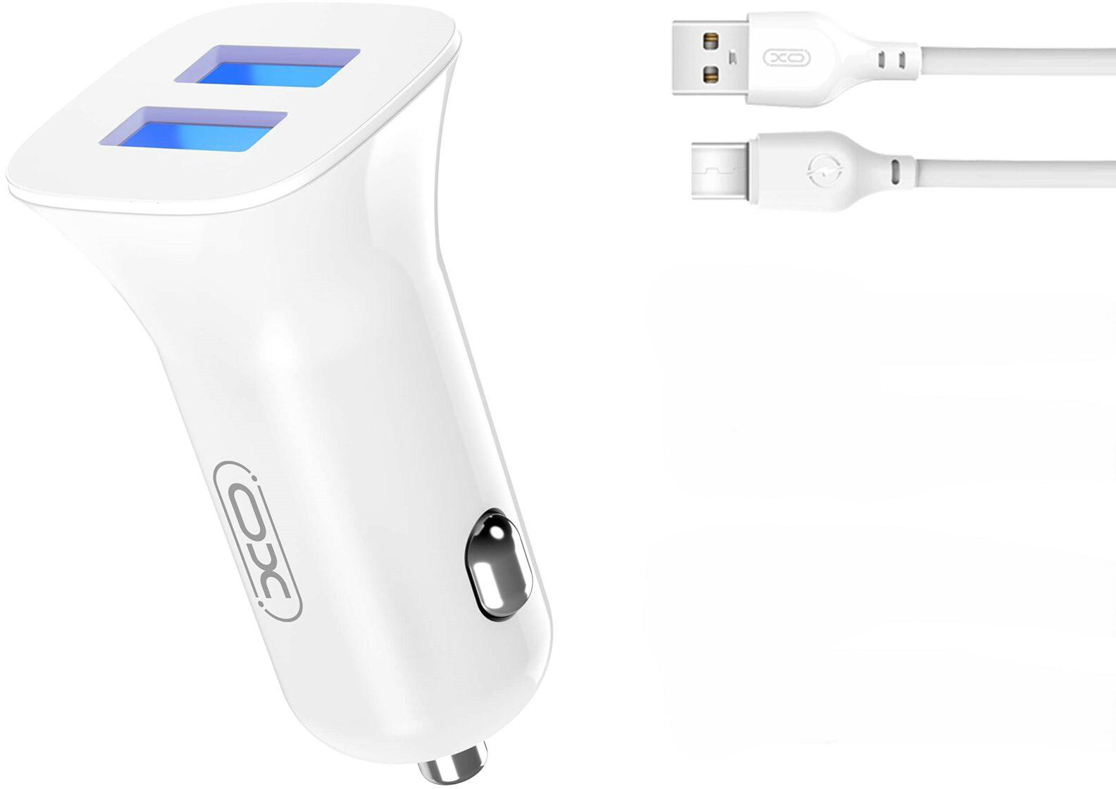 Автомобильное зарядное устройство XO TZ10 2.4A/2 USB +  Type-C White (XO-TZ10-TC-WH) - Фото 1