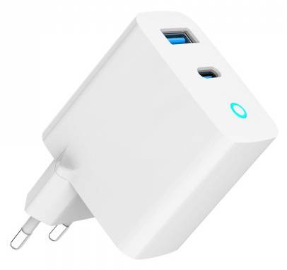 Сетевое зарядное устройство Gembird 1хUSB-A (QC3.0 18W) + 1xType-C PD 65W (TA-UC-PDQC65L-W-01) - Фото 1