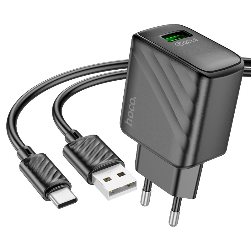 Сетевое зарядное устройство HOCO CS21A QC3.0 charger set (Type-C)(EU) Black (6942007609906) - Фото 1