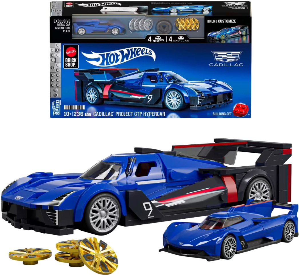 Коллекционная машинка-конструктор Hot Wheels Brick Shop Speed ​​Cadillac Project GTP Hypercar 236 деталей (JFR89) - Фото 1