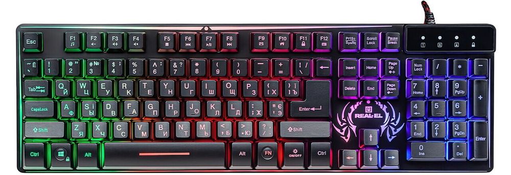 Клавіатура дротова ігрова REAL-EL Comfort 7090 Backlit USB 2 Фото Клавіатура дротова ігрова REAL-EL Comfort 7090 Backlit USB 2