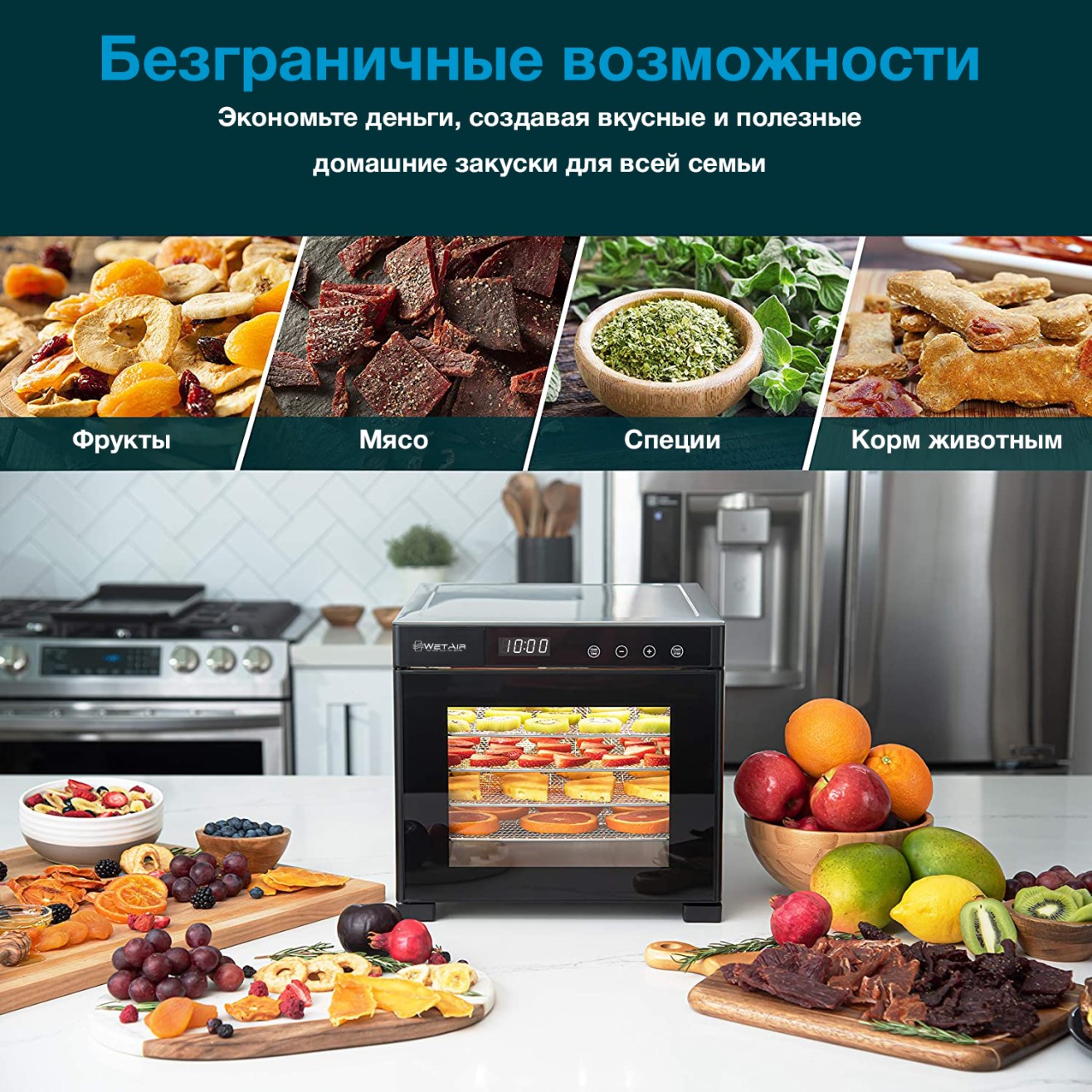 Фото Сушилка для фруктов и овощей WetAir WFD-K650S - 2